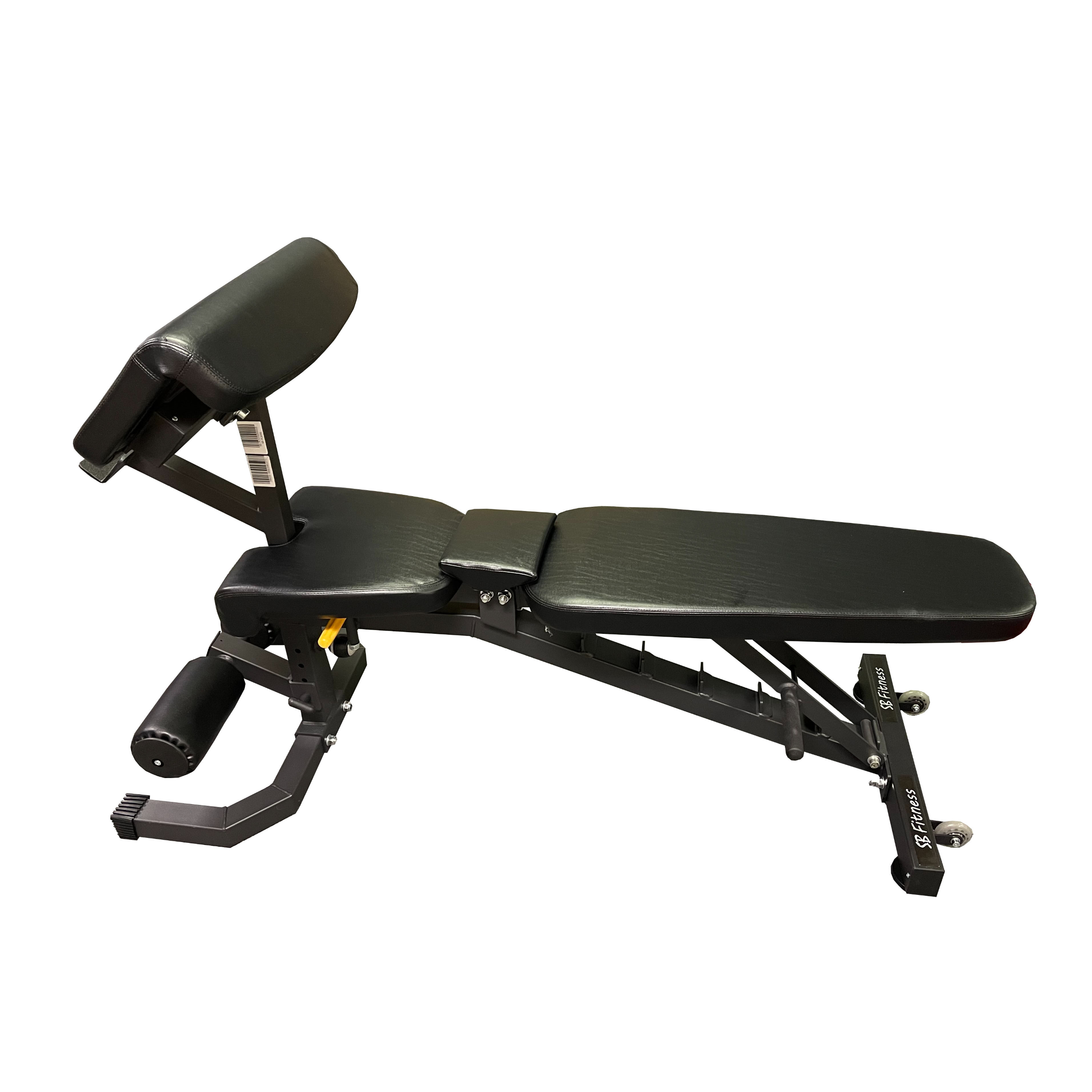 Adjustable weight bench with leg curl extension and preacher pad attachments 2025
